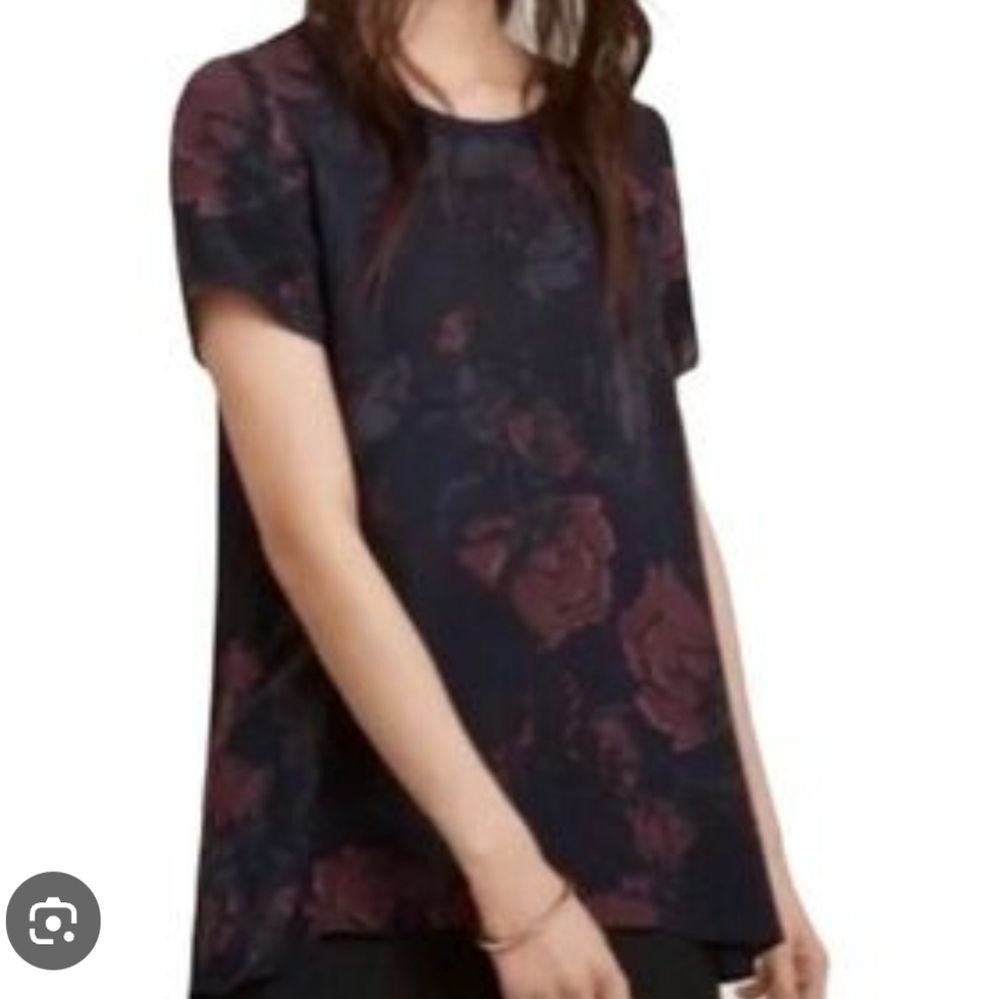Wilfred Women's M 100% Silk Navy Cypres Purple Floral Blouse